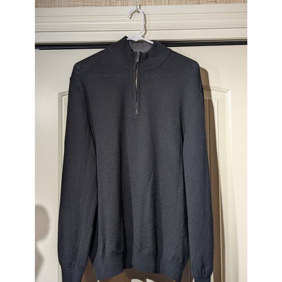 Black Brown Made in Italy 100% Extra Fine Merino Wool Quarter Zip Sweater Mens L - Picture 10 of 10